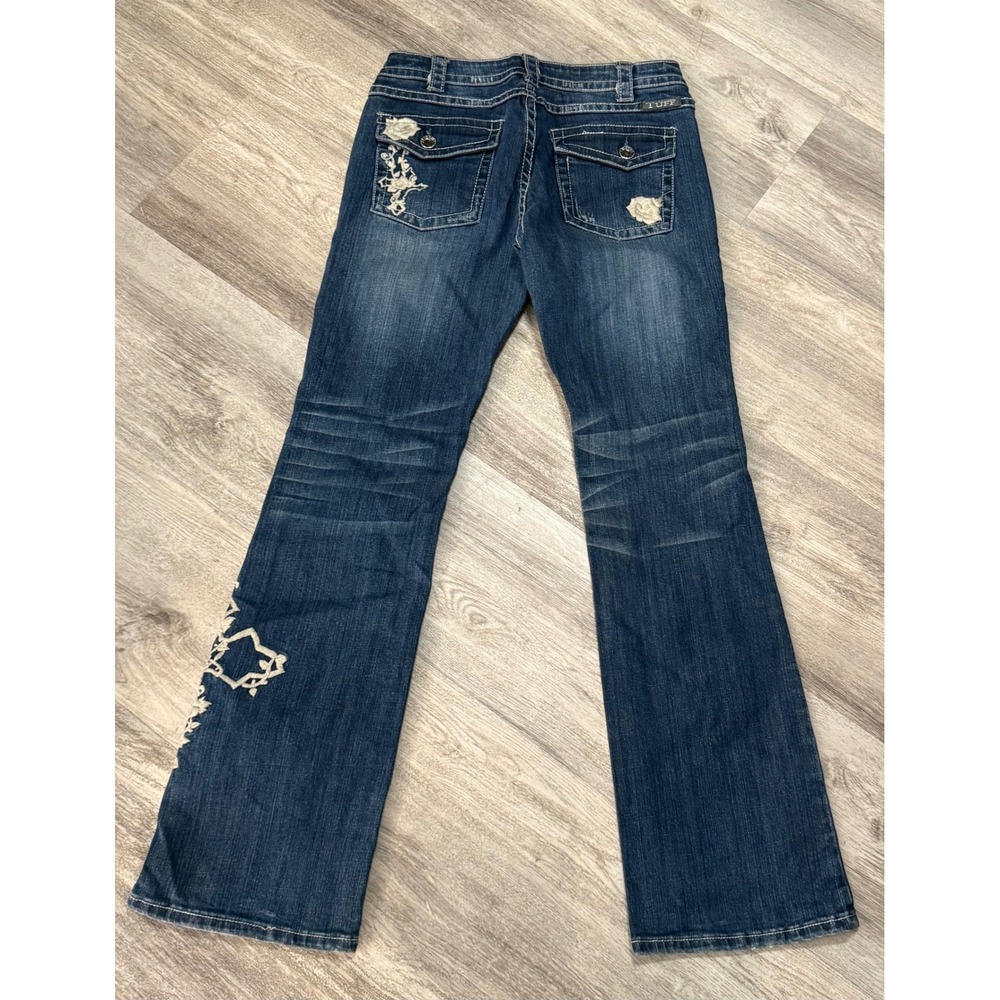 Roses and Truth Blue Denim‎ Jeans Cross Floral Embroidered Distressed Flare 29 - Picture 7 of 8